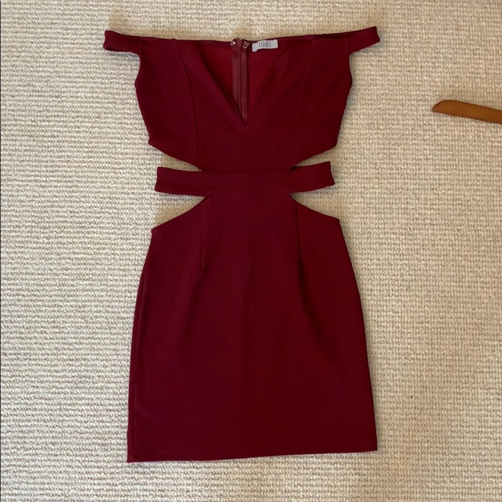 Tobi Burgundy Cut Out Off The Shoulder Dress